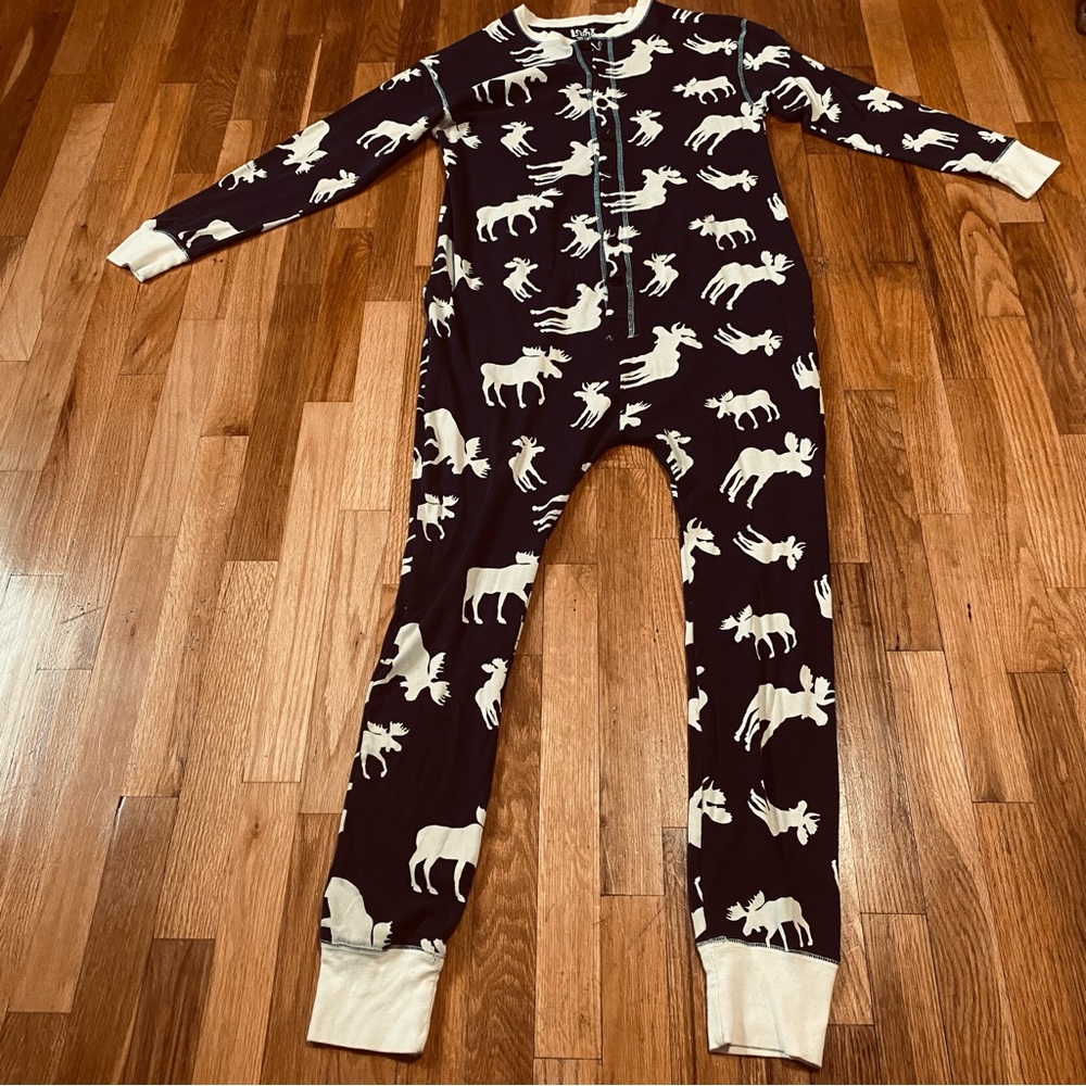 Mens Animal Print One Piece Pajama - navy and White